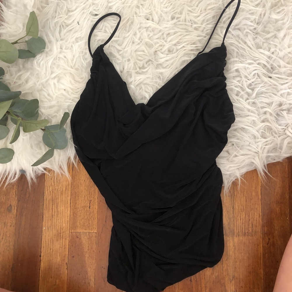 Black spaghetti strap cowl neck top